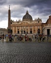 Vatican Obelisk, Maderno Fountain, BerniniÃÂ´s Colonnade and Saint PeterÃÂ´s Basilica on the Saint PeterÃÂ´s Square in the city of Ro